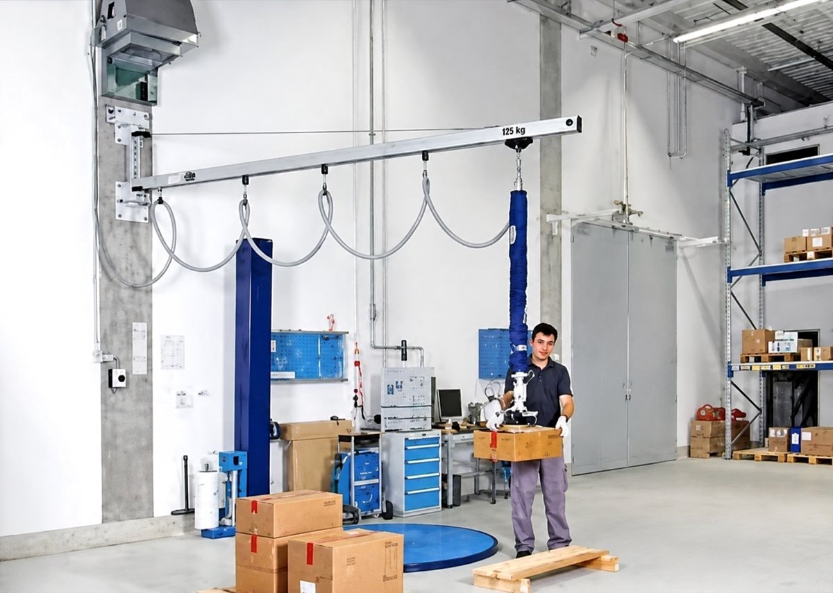Aluminum jib crane serving a workstation