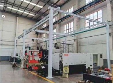 Aluminum overhead crane system in a logistics plant